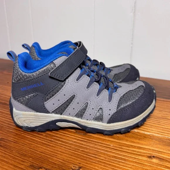 Merrell Boys Outback mid Hiking Shoes Size 1 Grey/Blue MK266014 Trail Sneakers - Picture 2 of 10